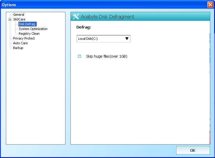 disk defrag settings