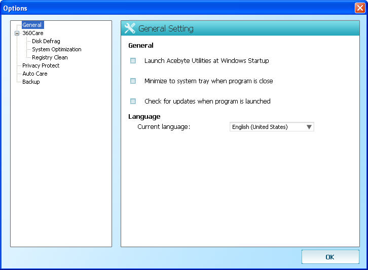general settings in acebyte utilities