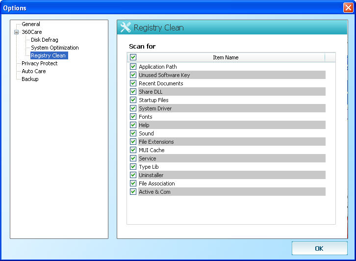 registry clean settings